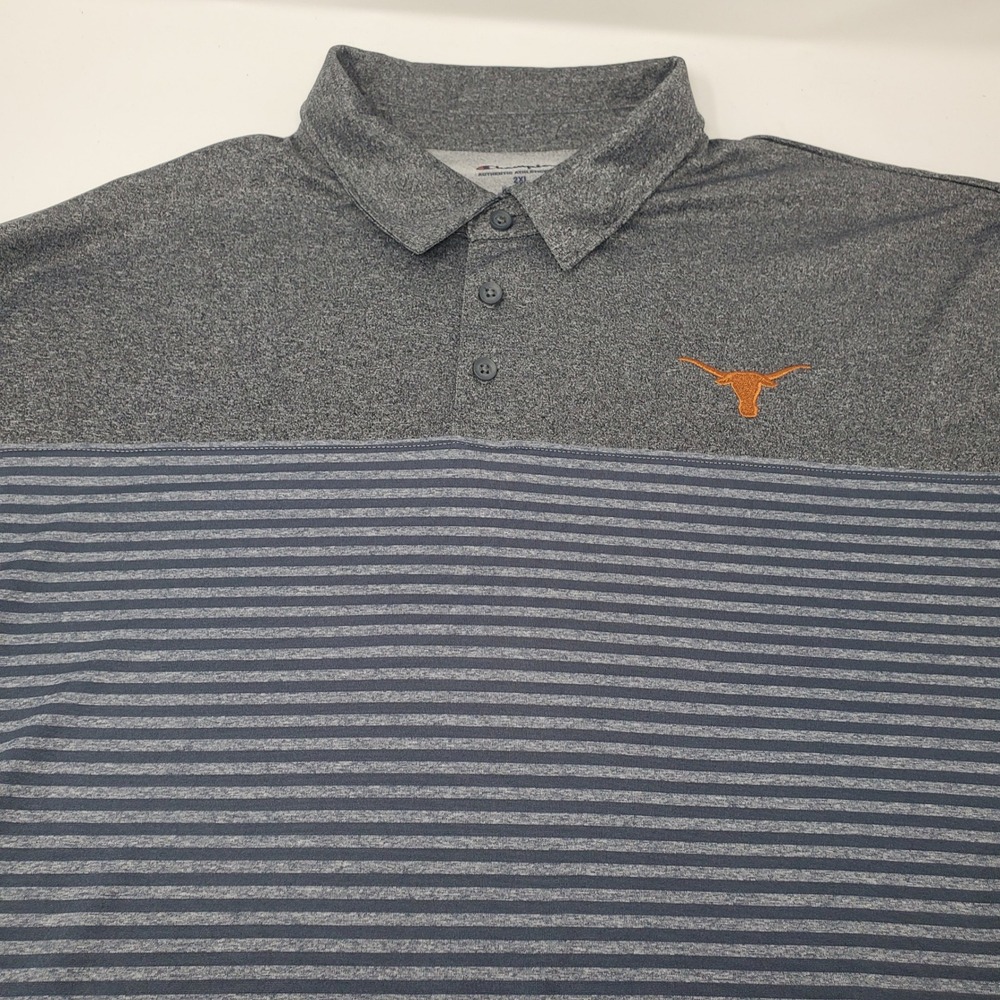 Texas Longhorns Polo Mens 2XL Gray Blue NCAA Football Striped Champion